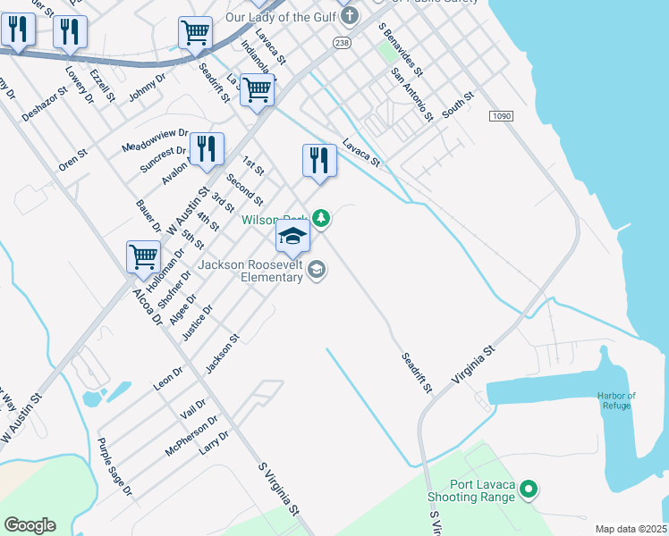 map of restaurants, bars, coffee shops, grocery stores, and more near 1512 Jackson Street in Port Lavaca