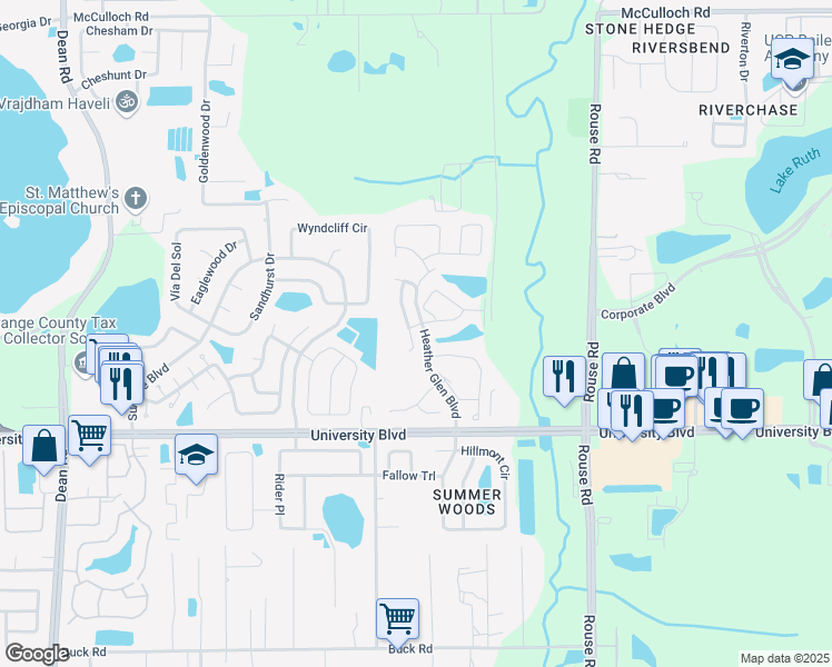 map of restaurants, bars, coffee shops, grocery stores, and more near 4521 Bridgeton Lane in Orlando