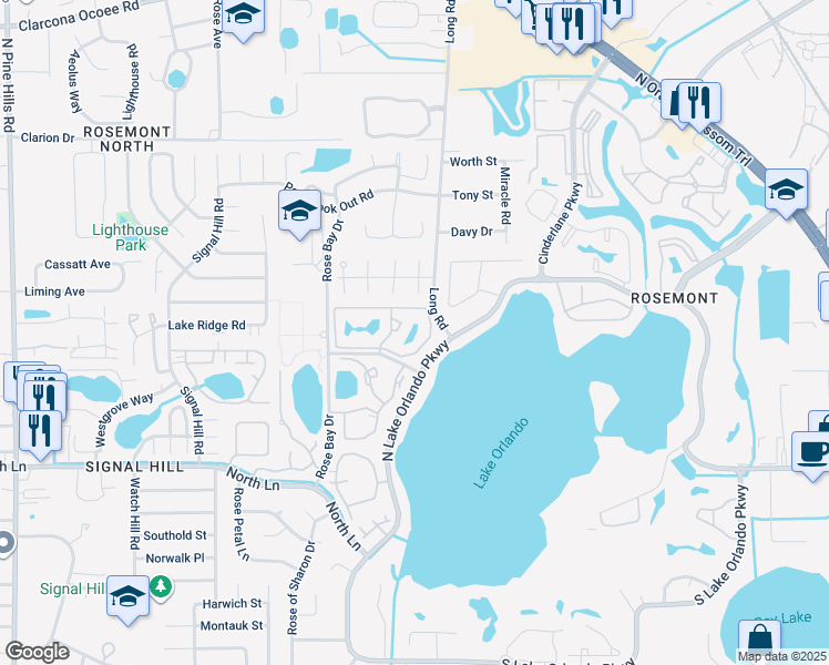 map of restaurants, bars, coffee shops, grocery stores, and more near 4925 Bottlebrush Lane in Orlando
