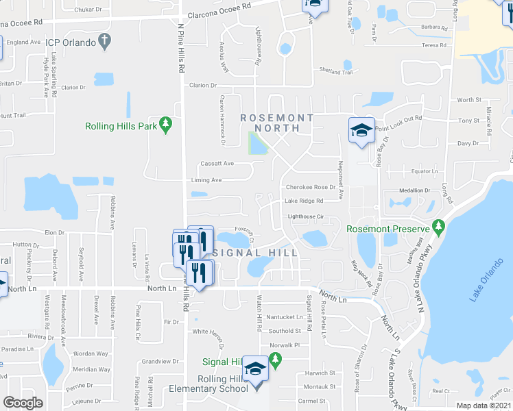 map of restaurants, bars, coffee shops, grocery stores, and more near 4814 Sanoma Village in Orlando