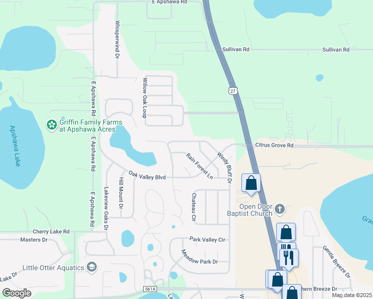 map of restaurants, bars, coffee shops, grocery stores, and more near 1331 Rain Forest Lane in Minneola