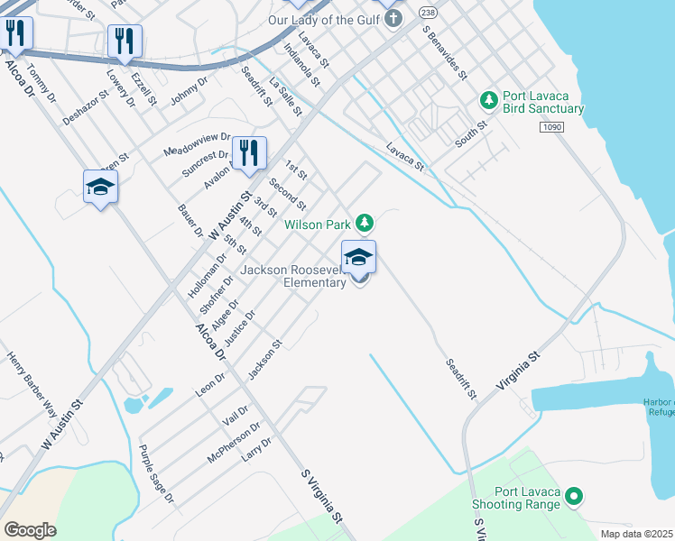 map of restaurants, bars, coffee shops, grocery stores, and more near 1512 Jackson Street in Port Lavaca