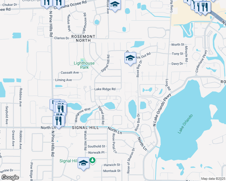 map of restaurants, bars, coffee shops, grocery stores, and more near 4600 Lighthouse Circle in Orlando