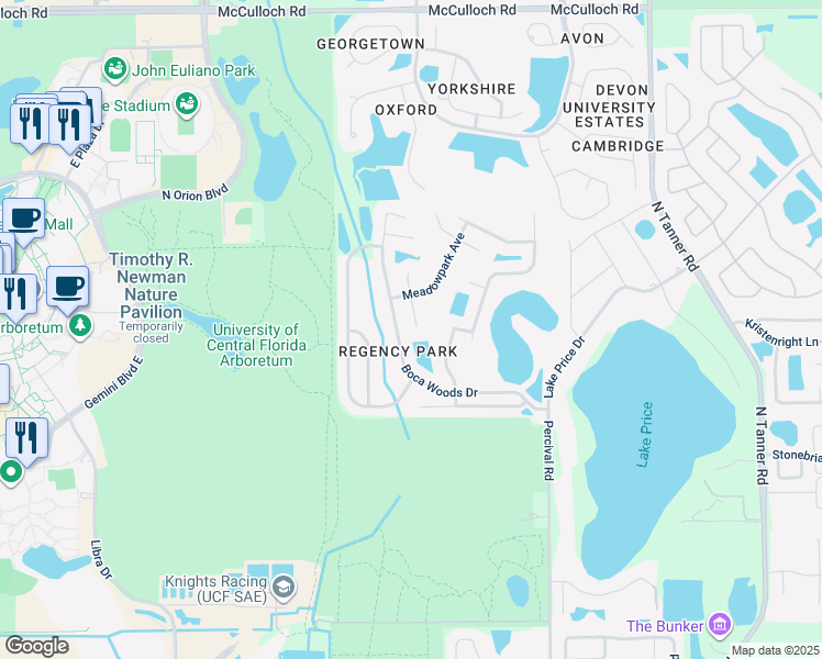 map of restaurants, bars, coffee shops, grocery stores, and more near 4208 Kingbird Court in Orlando