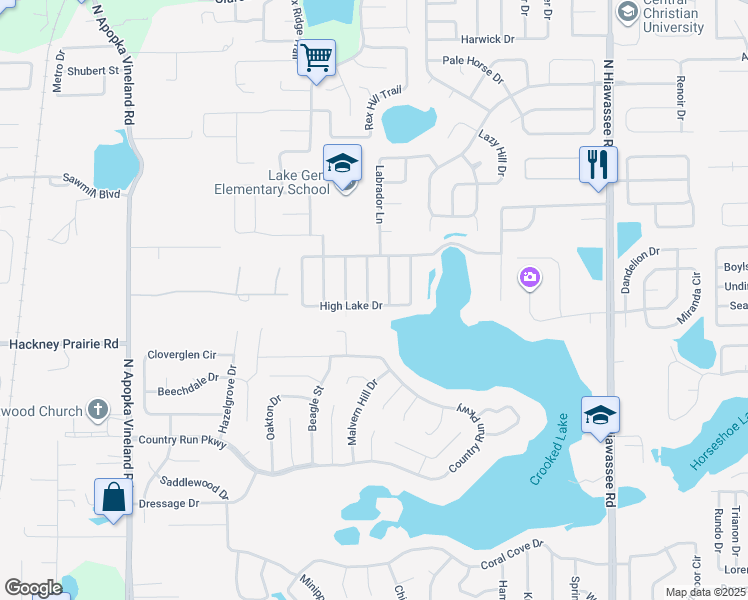 map of restaurants, bars, coffee shops, grocery stores, and more near 7455 High Lake Drive in Orlando