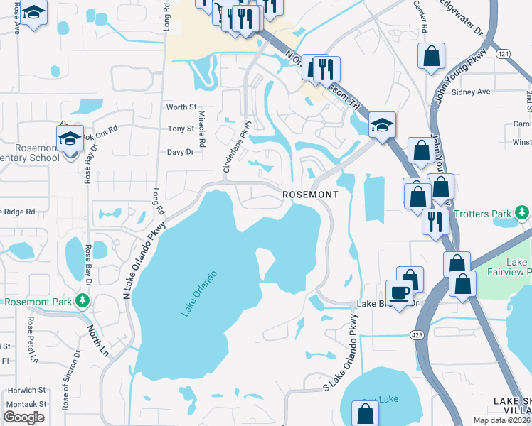 map of restaurants, bars, coffee shops, grocery stores, and more near 4000 Versailles Drive in Orlando