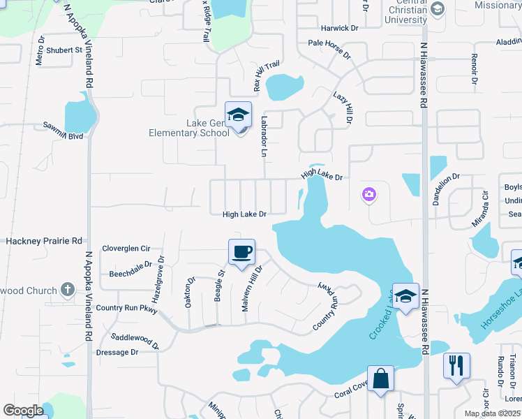 map of restaurants, bars, coffee shops, grocery stores, and more near 7455 High Lake Drive in Orlando