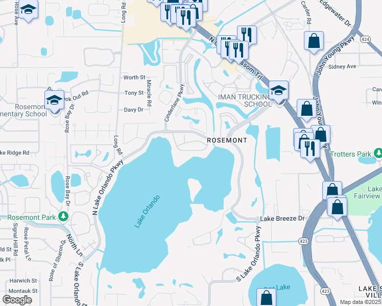 map of restaurants, bars, coffee shops, grocery stores, and more near 4004 Versailles Drive in Orlando