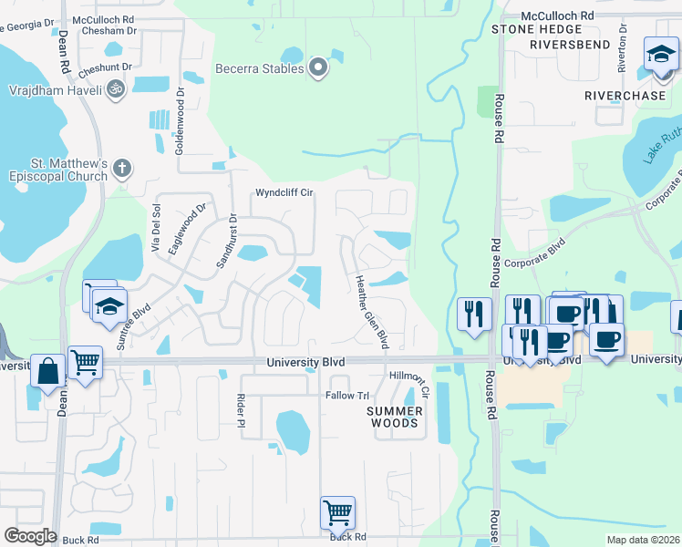 map of restaurants, bars, coffee shops, grocery stores, and more near 4521 Bridgeton Lane in Orlando