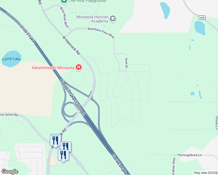 map of restaurants, bars, coffee shops, grocery stores, and more near 17942 Triple East Road in Clermont