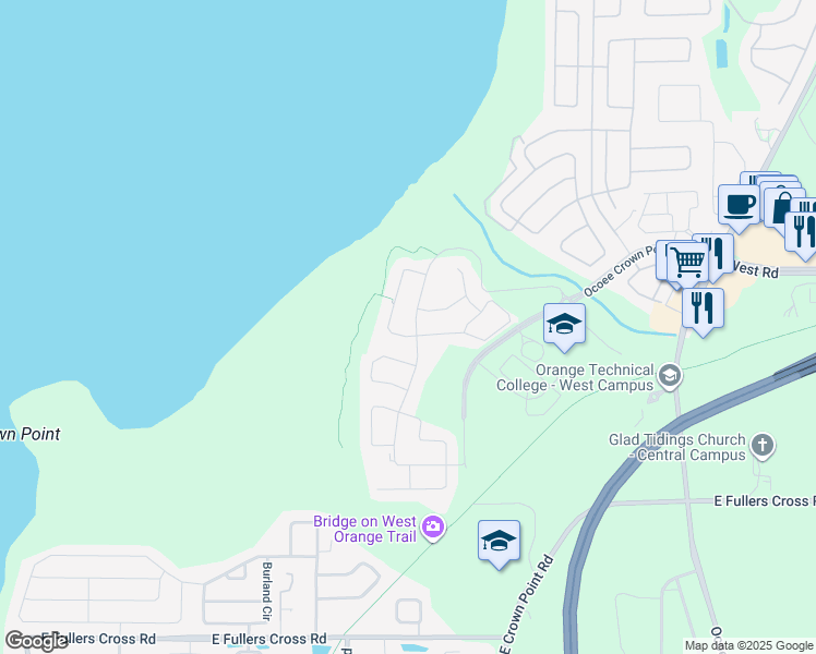 map of restaurants, bars, coffee shops, grocery stores, and more near 2913 Stonegate Drive in Ocoee