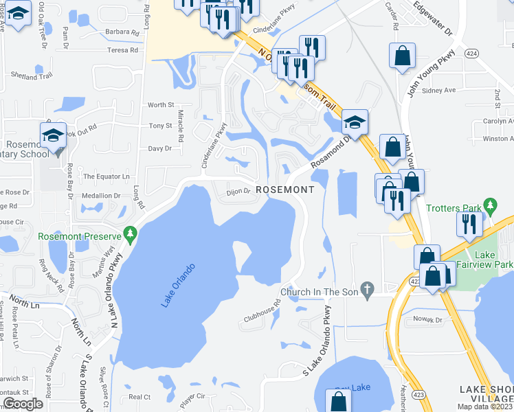 map of restaurants, bars, coffee shops, grocery stores, and more near 3934 Versailles Drive in Orlando