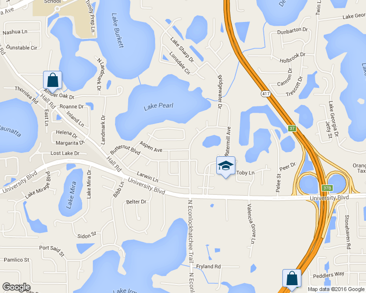 map of restaurants, bars, coffee shops, grocery stores, and more near 8877 Butternut Boulevard in Orlando