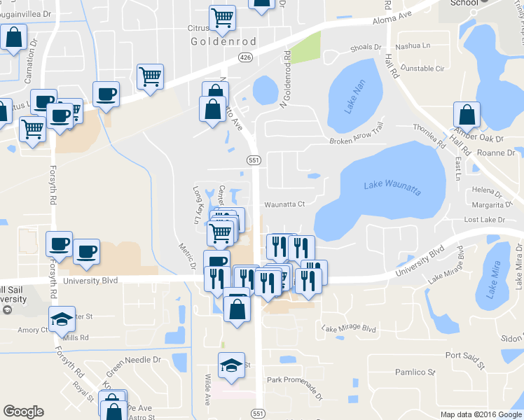 map of restaurants, bars, coffee shops, grocery stores, and more near 4308 Enright Court in Winter Park