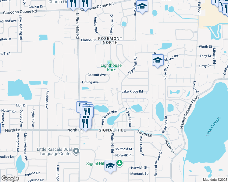 map of restaurants, bars, coffee shops, grocery stores, and more near 4814 Sanoma Village in Orlando