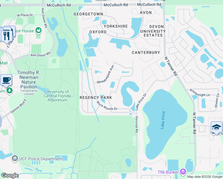 map of restaurants, bars, coffee shops, grocery stores, and more near 4244 King Edward Drive in Orlando