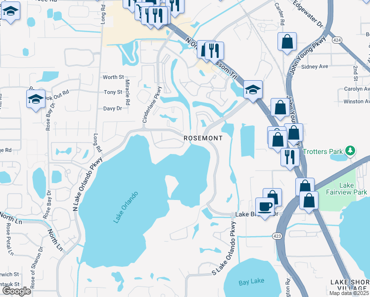 map of restaurants, bars, coffee shops, grocery stores, and more near 3918 Versailles Drive in Orlando