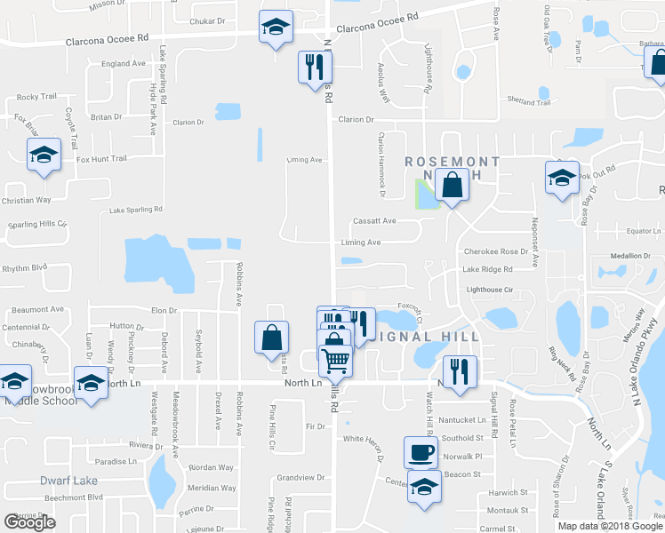map of restaurants, bars, coffee shops, grocery stores, and more near 4793 County Road 431 in Orlando