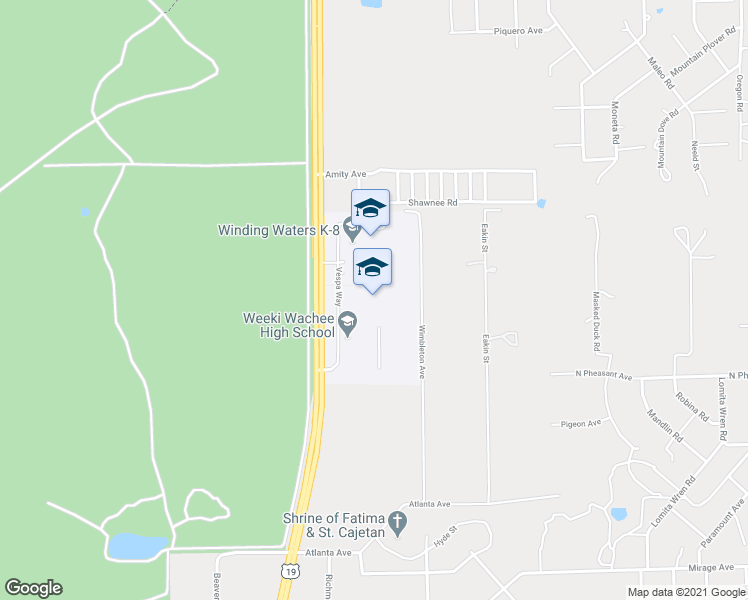 map of restaurants, bars, coffee shops, grocery stores, and more near 12150 Vespa Way in Weeki Wachee