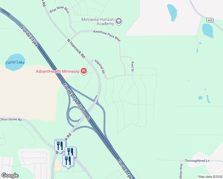 map of restaurants, bars, coffee shops, grocery stores, and more near Triple East Road in Montverde