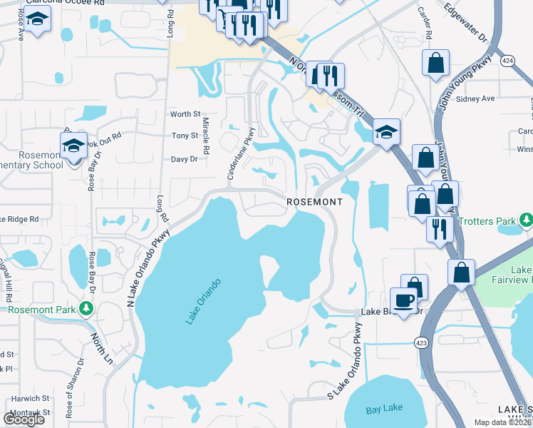 map of restaurants, bars, coffee shops, grocery stores, and more near 4118 Dijon Drive in Orlando