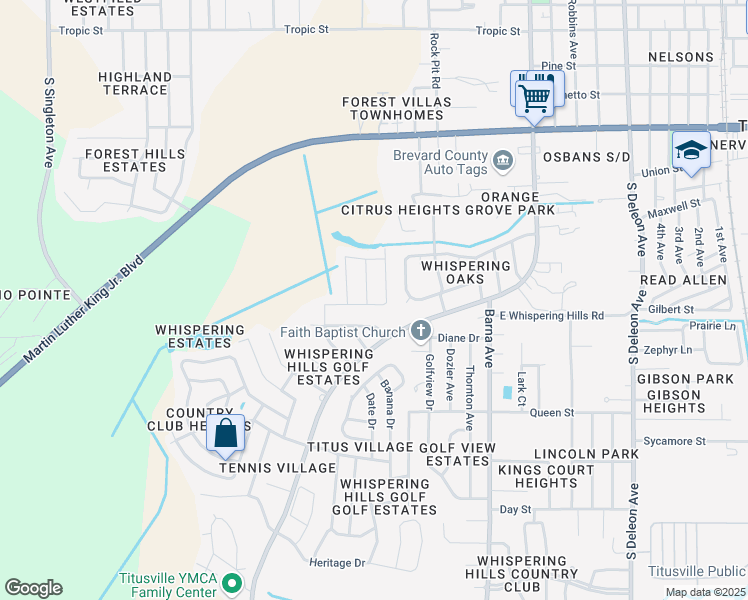 map of restaurants, bars, coffee shops, grocery stores, and more near 1145 Linda Avenue in Titusville