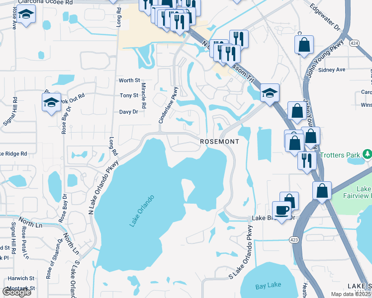 map of restaurants, bars, coffee shops, grocery stores, and more near 4118 Dijon Drive in Orlando