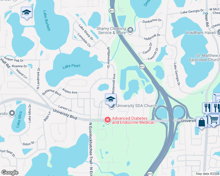 map of restaurants, bars, coffee shops, grocery stores, and more near 4359 North Econlockhatchee Trail in Orlando