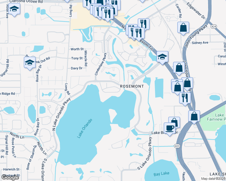 map of restaurants, bars, coffee shops, grocery stores, and more near 4118 Dijon Drive in Orlando