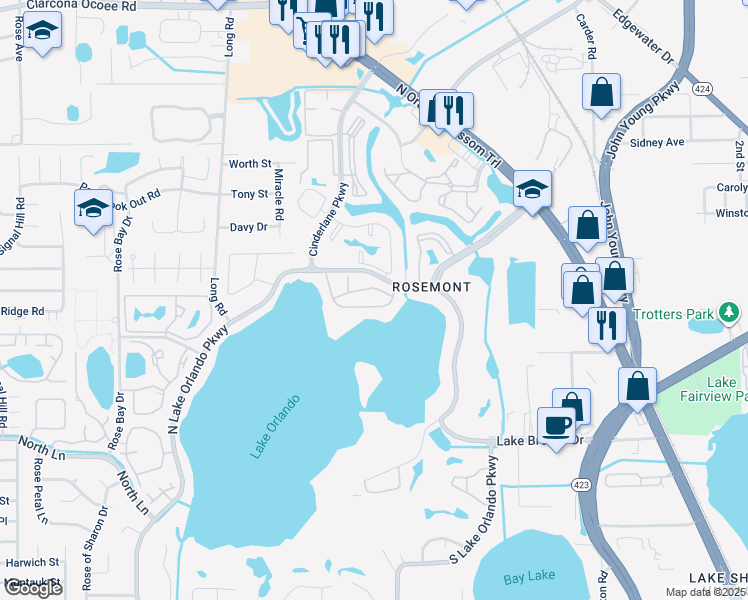 map of restaurants, bars, coffee shops, grocery stores, and more near 4118 Dijon Drive in Orlando