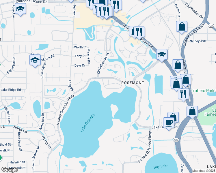 map of restaurants, bars, coffee shops, grocery stores, and more near 4118 Dijon Drive in Orlando