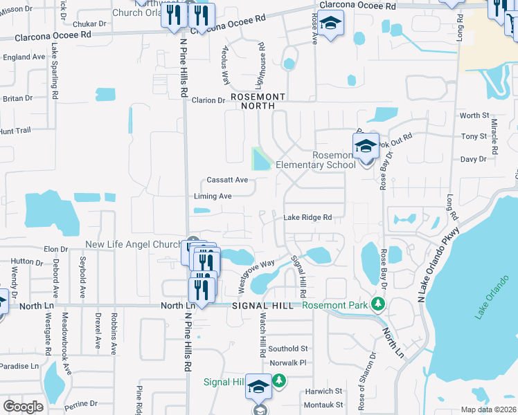 map of restaurants, bars, coffee shops, grocery stores, and more near 4960 Sanoma Village in Orlando