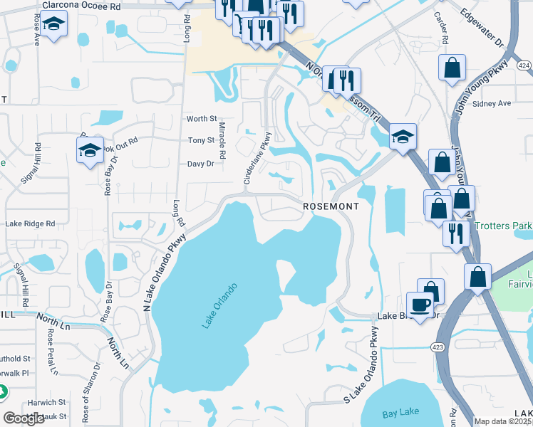 map of restaurants, bars, coffee shops, grocery stores, and more near 4134 Versailles Drive in Orlando