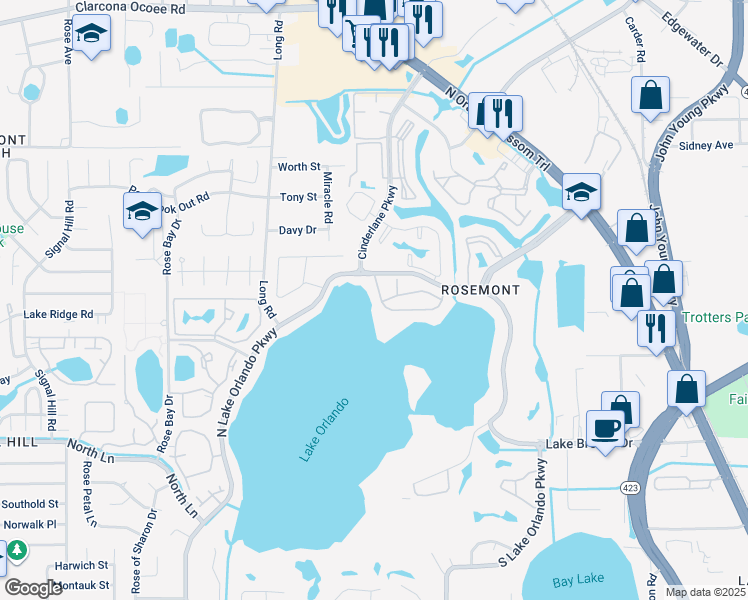 map of restaurants, bars, coffee shops, grocery stores, and more near 4134 Versailles Drive in Orlando