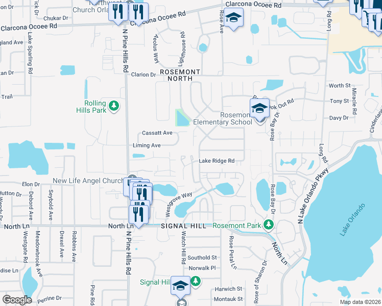 map of restaurants, bars, coffee shops, grocery stores, and more near 4922 Silver Oaks Village in Orlando