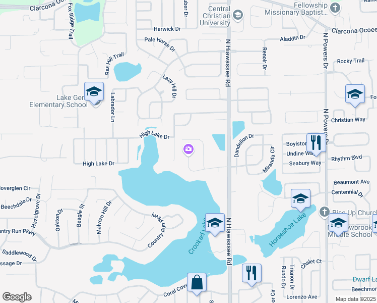map of restaurants, bars, coffee shops, grocery stores, and more near 6987 Hyland Oaks Drive in Orlando