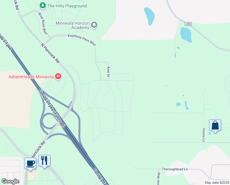 map of restaurants, bars, coffee shops, grocery stores, and more near 17942 Triple East Road in Clermont