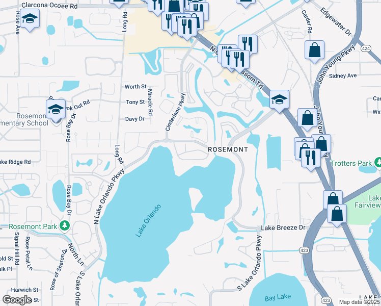 map of restaurants, bars, coffee shops, grocery stores, and more near 4118 Dijon Drive in Orlando