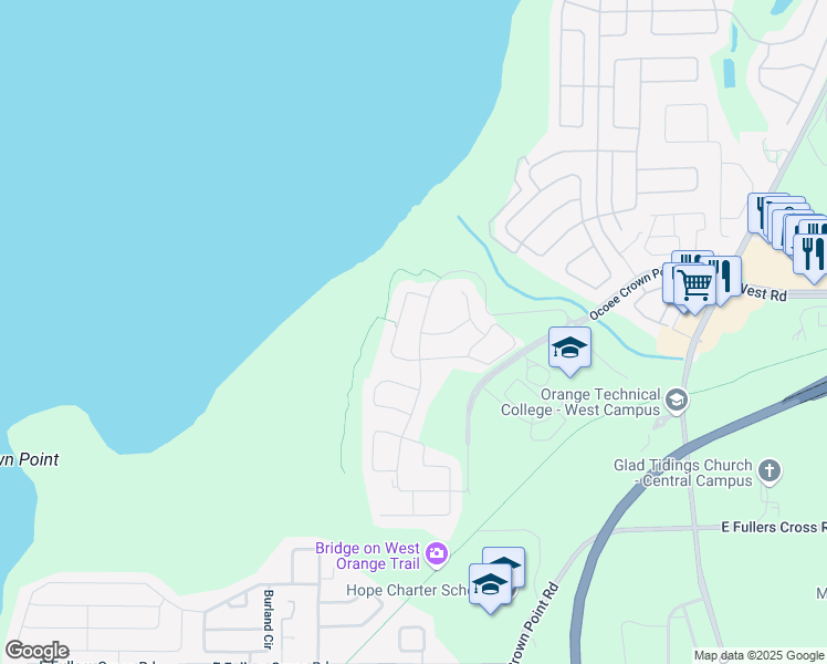 map of restaurants, bars, coffee shops, grocery stores, and more near 2801 Stonegate Drive in Ocoee