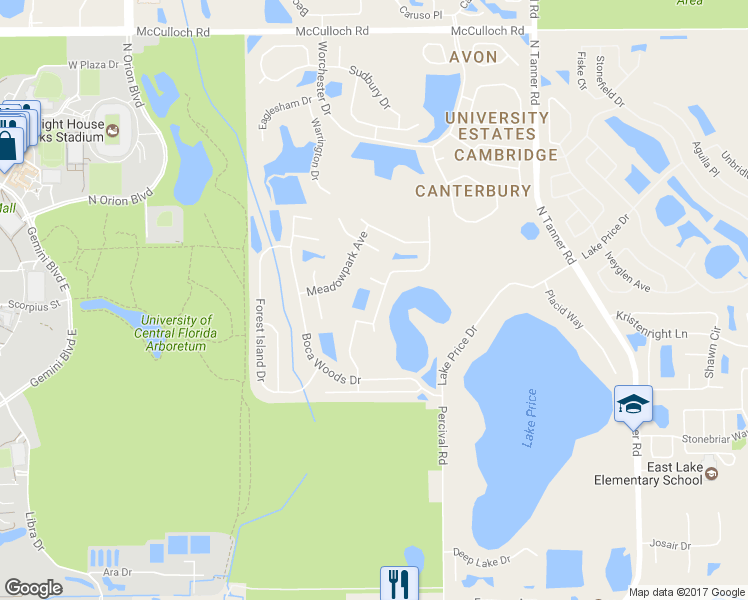 map of restaurants, bars, coffee shops, grocery stores, and more near 4244 King Edward Drive in Orlando