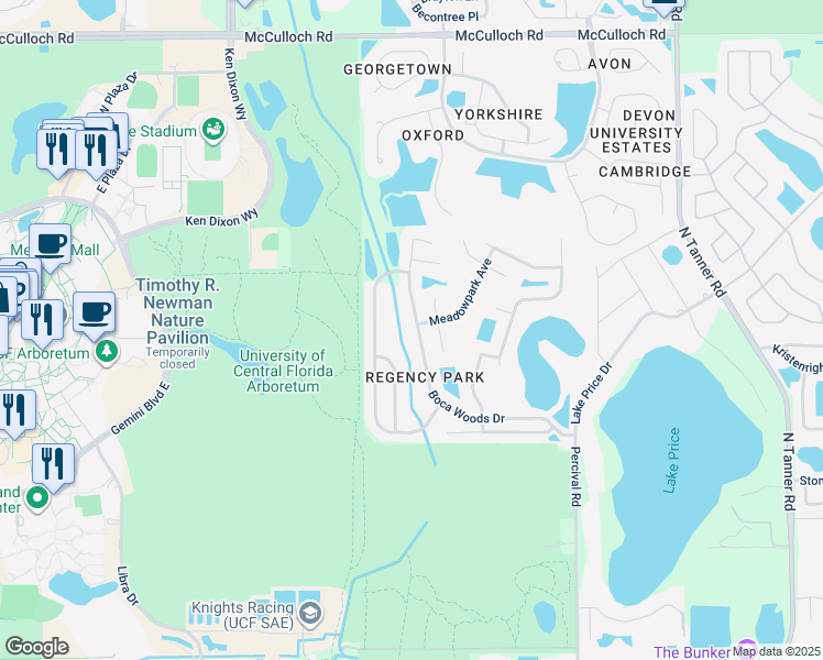 map of restaurants, bars, coffee shops, grocery stores, and more near 4225 Boca Woods Drive in Orlando