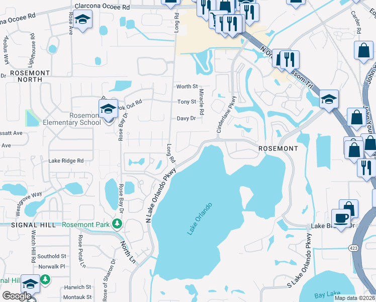 map of restaurants, bars, coffee shops, grocery stores, and more near 4900 Briar Oaks Circle in Orlando