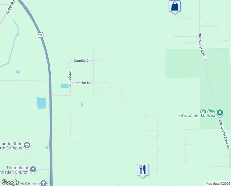 map of restaurants, bars, coffee shops, grocery stores, and more near 20430 Camelot Drive in Brooksville