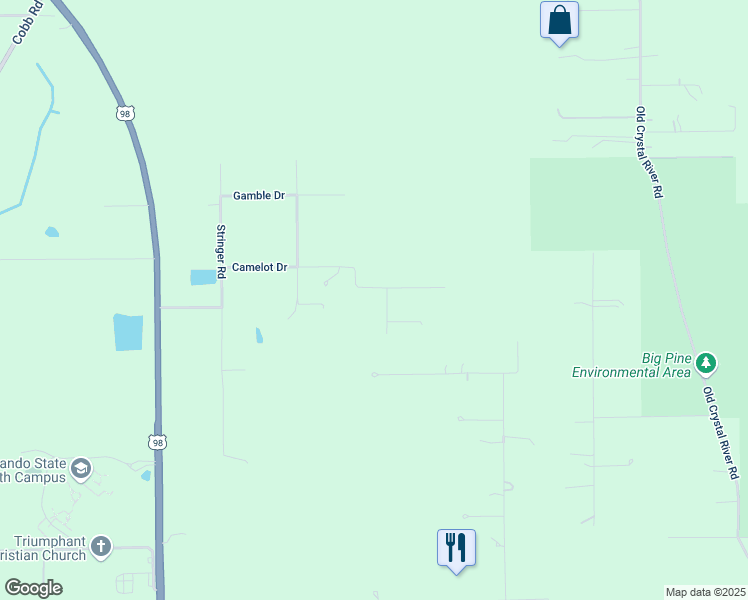 map of restaurants, bars, coffee shops, grocery stores, and more near 20430 Camelot Drive in Brooksville