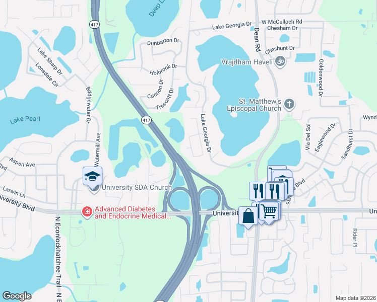 map of restaurants, bars, coffee shops, grocery stores, and more near 4731 Jetty Street in Orlando