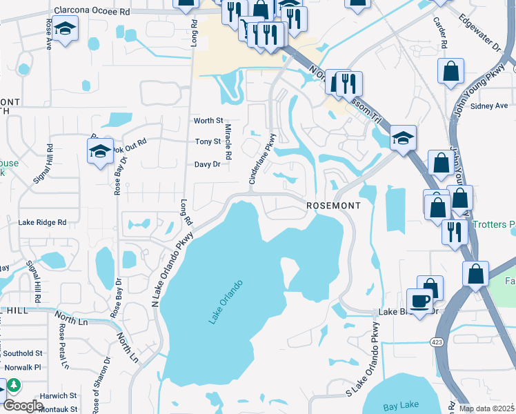 map of restaurants, bars, coffee shops, grocery stores, and more near 4134 Versailles Drive in Orlando