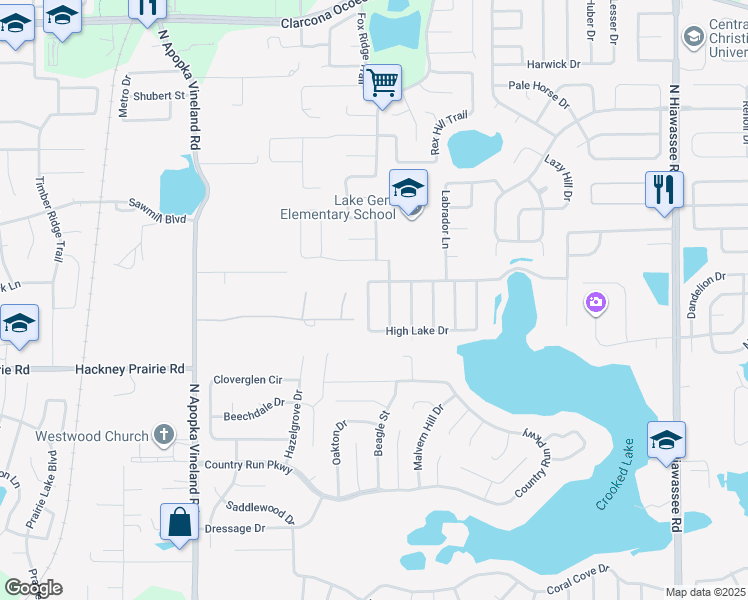 map of restaurants, bars, coffee shops, grocery stores, and more near 7384 High Lake Drive in Orlando