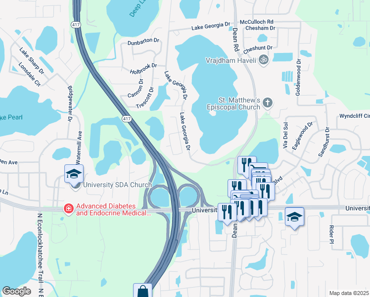 map of restaurants, bars, coffee shops, grocery stores, and more near 4633 Jetty Street in Orlando