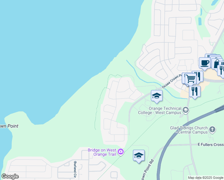 map of restaurants, bars, coffee shops, grocery stores, and more near 2801 Stonegate Drive in Ocoee