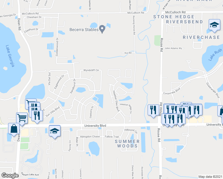 map of restaurants, bars, coffee shops, grocery stores, and more near 4627 Bridgeton Lane in Orlando